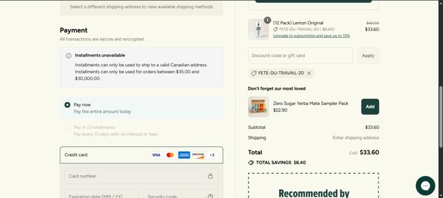 Mateina checkout page showing Mateina promo code box | Screenshot taken by SimplyCodes community member on Sep 1, 2025