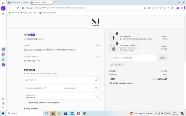 Material Kitchen checkout page showing Material Kitchen discount code box | Screenshot taken by SimplyCodes community member on Jun 22, 2024