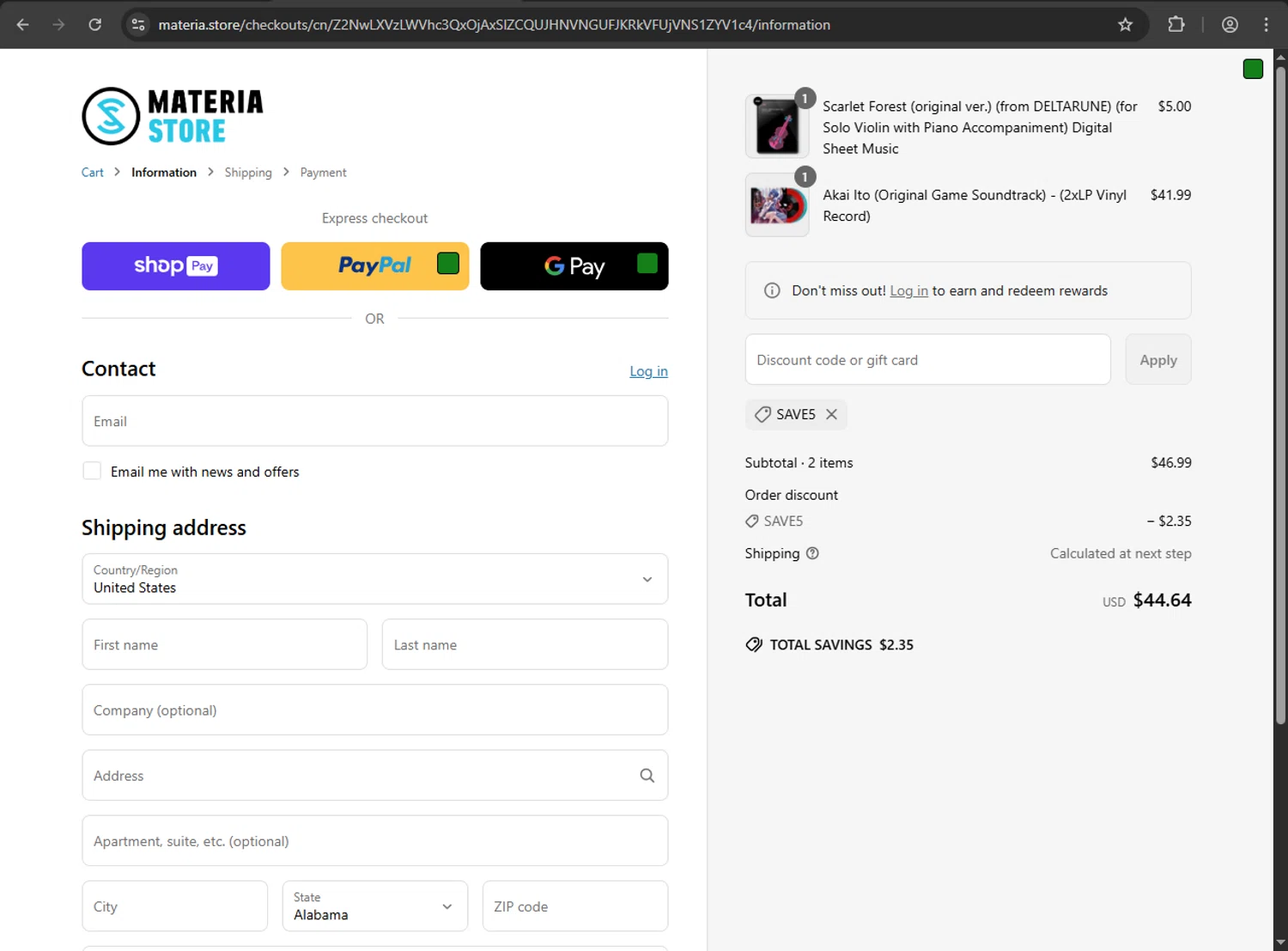 Materia Store discount code screenshot showing code save5 applied at Materia Store checkout page. Uploaded by SimplyCodes community member zzzzzzza on May 16, 2025