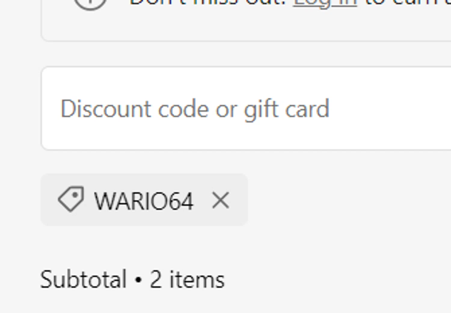 Materia Store discount code screenshot showing code WARIO64 applied at Materia Store checkout page. Uploaded by SimplyCodes community member PromoPioneer5927 on Jan 12, 2025