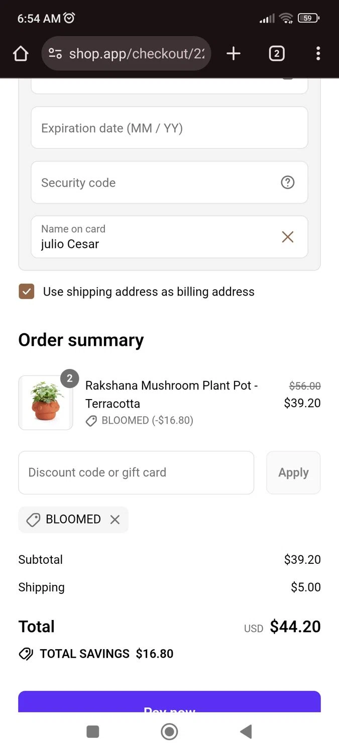 Matrboomie promo code screenshot showing code BLOOMED applied at Matrboomie checkout page. Uploaded by SimplyCodes community member juliocoronel038ef0f on Sep 7, 2025