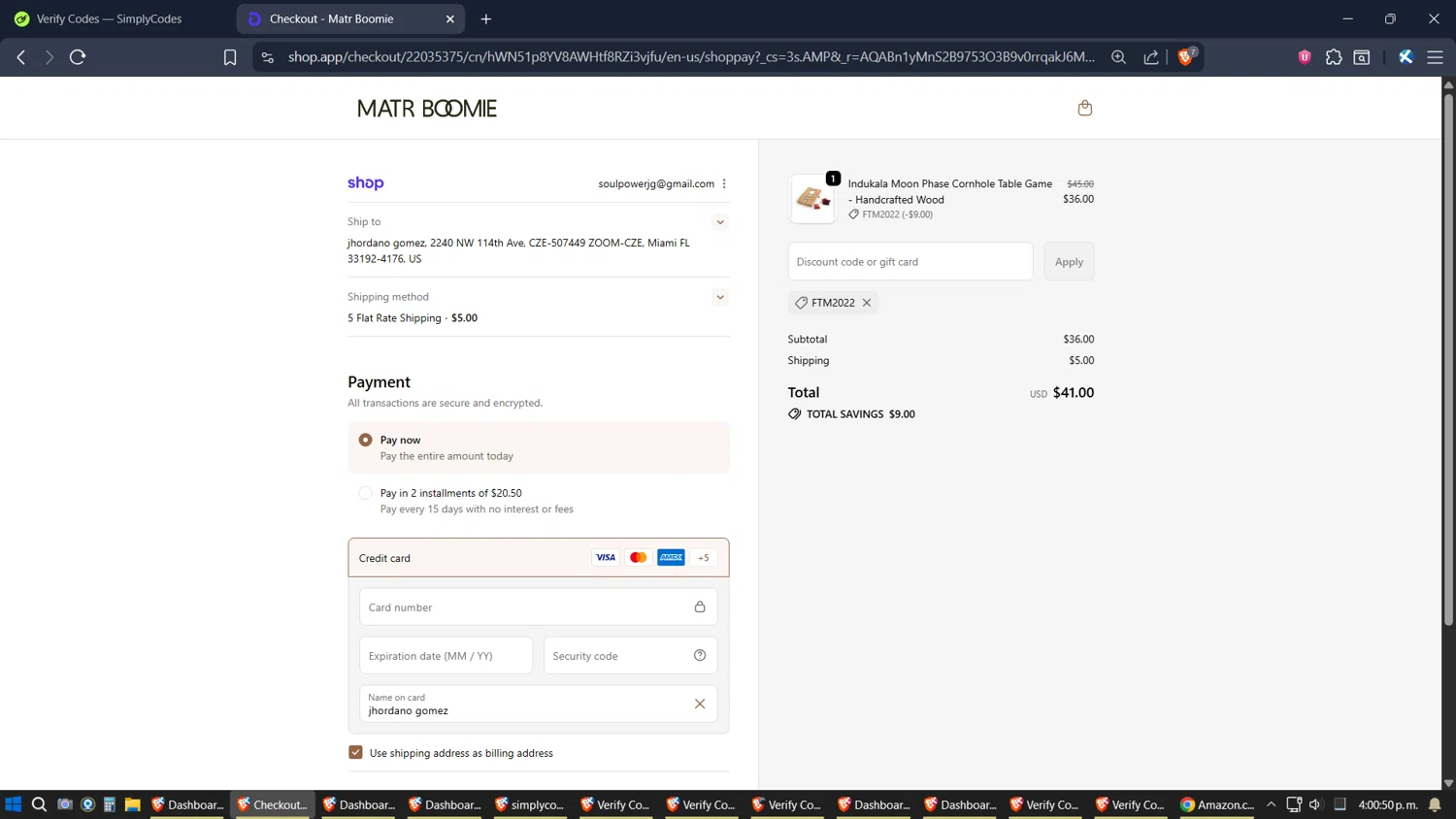 Matrboomie promo code screenshot showing code FTM2022 applied at Matrboomie checkout page. Uploaded by SimplyCodes community member verifier_983798000 on Nov 7, 2025