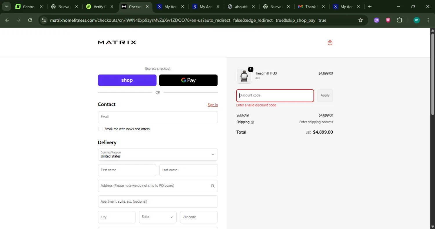 Matrix Fitness promo code screenshot showing code MATRIX6 applied at Matrix Fitness checkout page. Uploaded by SimplyCodes community member CrownSpotter4262 on Oct 12, 2025