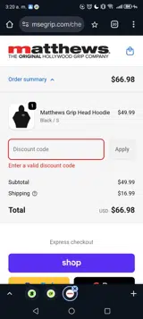 Matthews Studio Equipment coupon verification screenshot