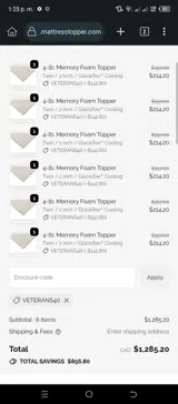 VETERANS40 coupon verification screenshot