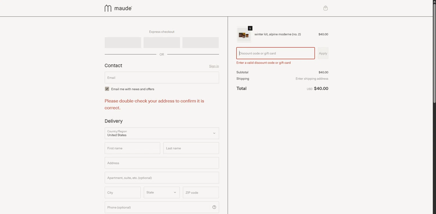 Maude promo code screenshot showing code SIMPLYCODES10 applied at Maude checkout page. Uploaded by SimplyCodes community member Carlosramirez09 on Jan 5, 2026