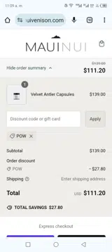 Maui Nui Venison coupon verification screenshot