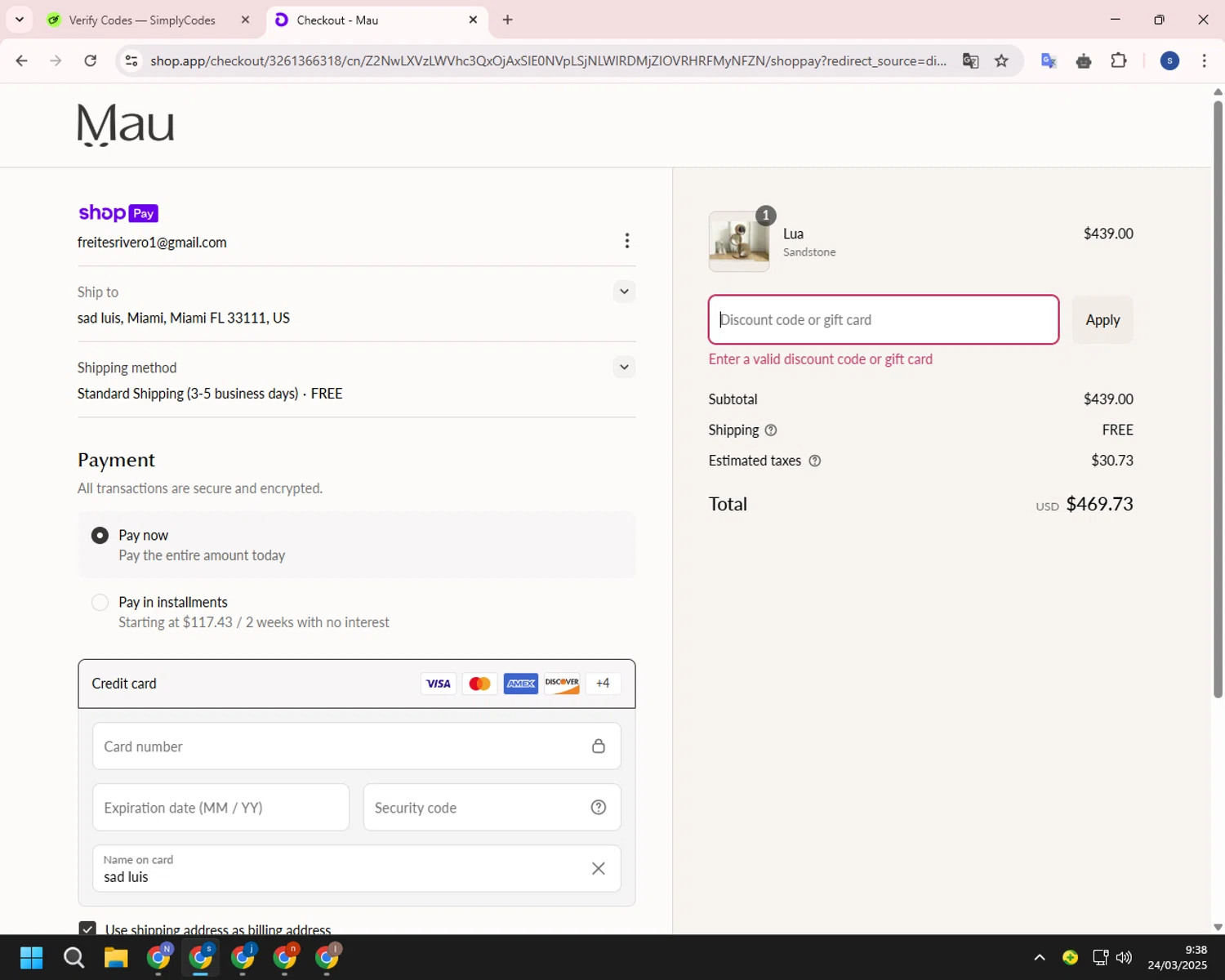 Mau Pets discount code screenshot showing code IWANTTHIS applied at Mau Pets checkout page. Uploaded by SimplyCodes community member ExtraordinarySleuth4345 on Mar 24, 2025