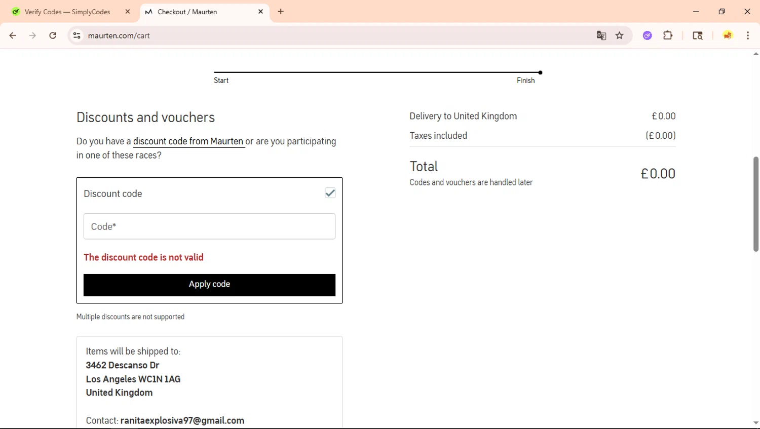 Maurten discount code screenshot showing code Vuelta2025 applied at Maurten checkout page. Uploaded by SimplyCodes community member Ranita_de_agua on Dec 4, 2025
