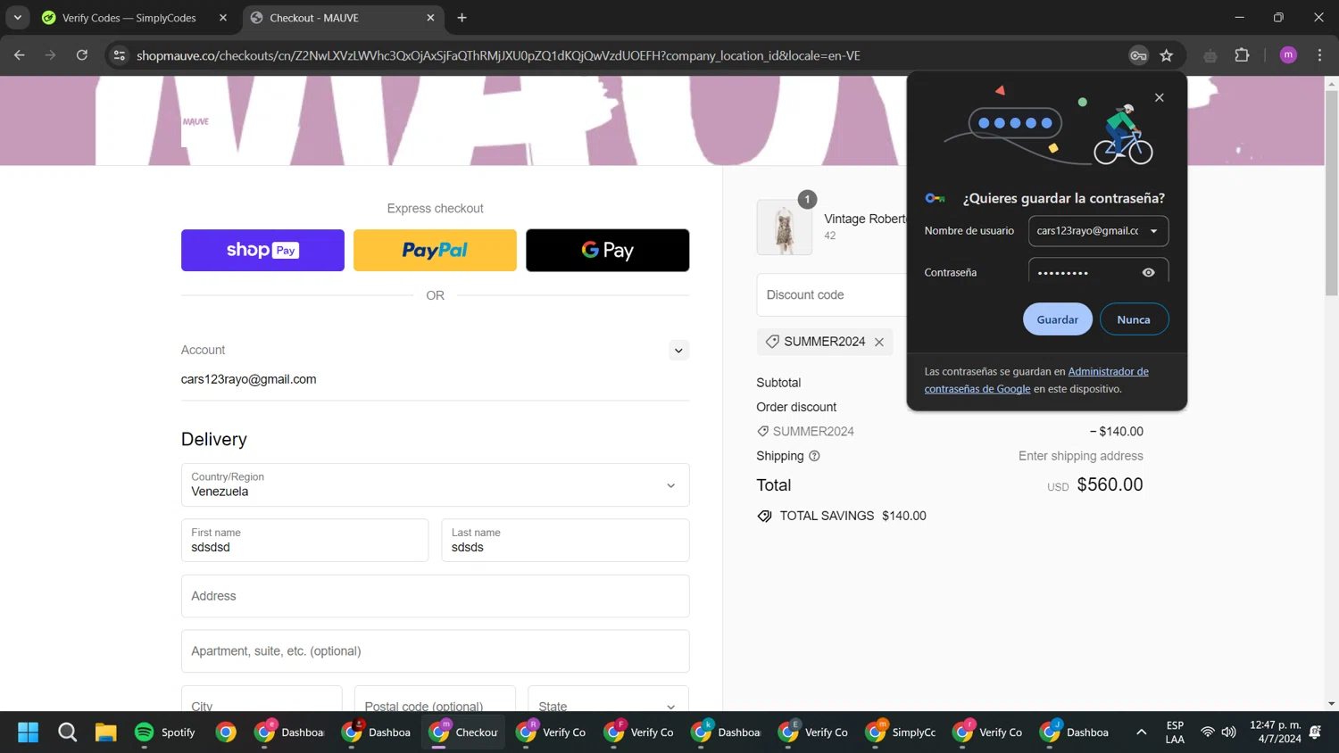 Mauve Shop checkout page showing Mauve Shop promo code box | Screenshot taken by SimplyCodes community member on Jul 4, 2024