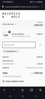 ABANDON10 coupon verification screenshot