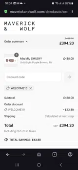 Welcome10 coupon verification screenshot