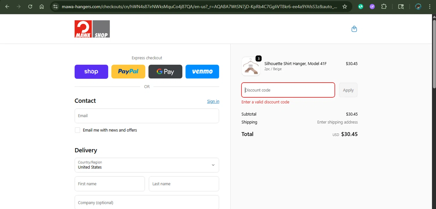 MAWA Hangers promo code screenshot showing code NUSSBAUM15 applied at MAWA Hangers checkout page. Uploaded by SimplyCodes community member xAngel on Nov 3, 2025