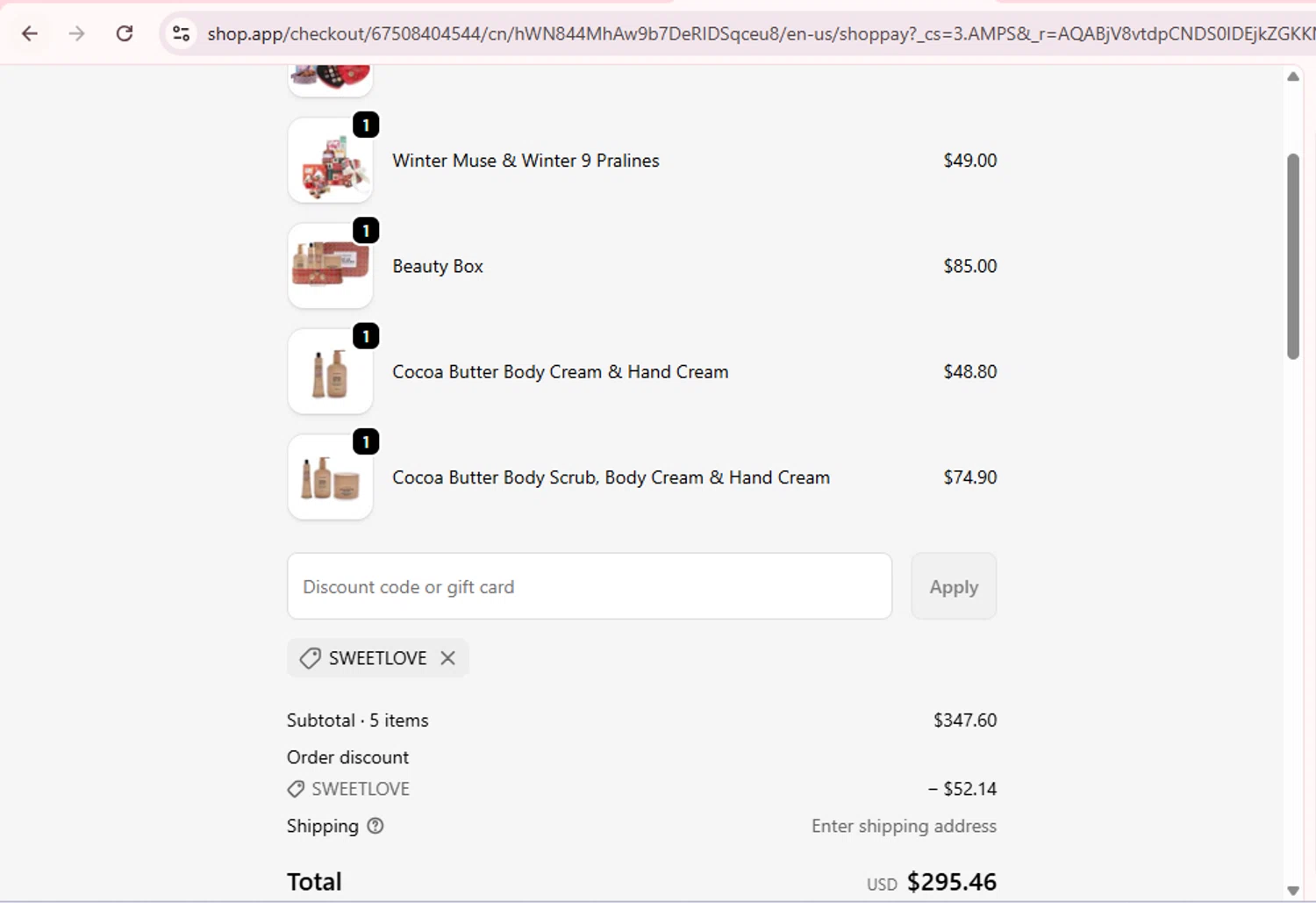 Max Brenner promo code screenshot showing code SWEETLOVE applied at Max Brenner checkout page. Uploaded by SimplyCodes community member PromoExpert5262 on Jan 26, 2026