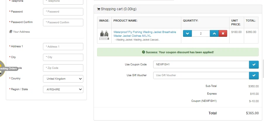 Maxcatch Fishing checkout page showing Maxcatch Fishing coupon code box | Screenshot taken by SimplyCodes community member on Jan 18, 2021