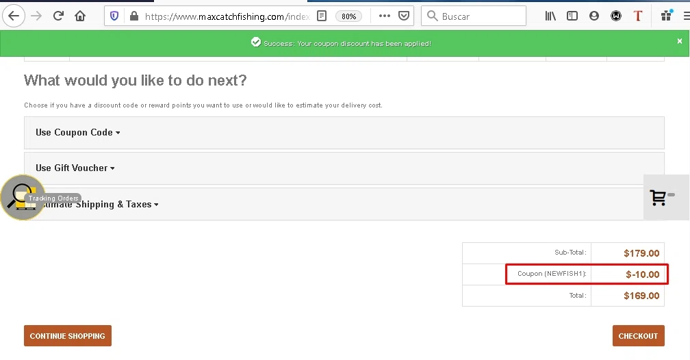 Maxcatch Fishing checkout page showing Maxcatch Fishing coupon code box | Screenshot taken by SimplyCodes community member on Jan 19, 2021