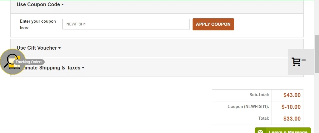 Maxcatch Fishing checkout page showing Maxcatch Fishing coupon code box | Screenshot taken by SimplyCodes community member on Jan 16, 2021