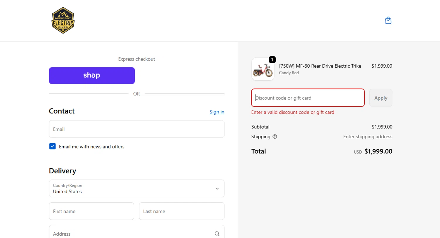 MaxFoot Electric Bike promo code screenshot showing code XMASET applied at MaxFoot Electric Bike checkout page. Uploaded by SimplyCodes community member Moonkey on Nov 17, 2025