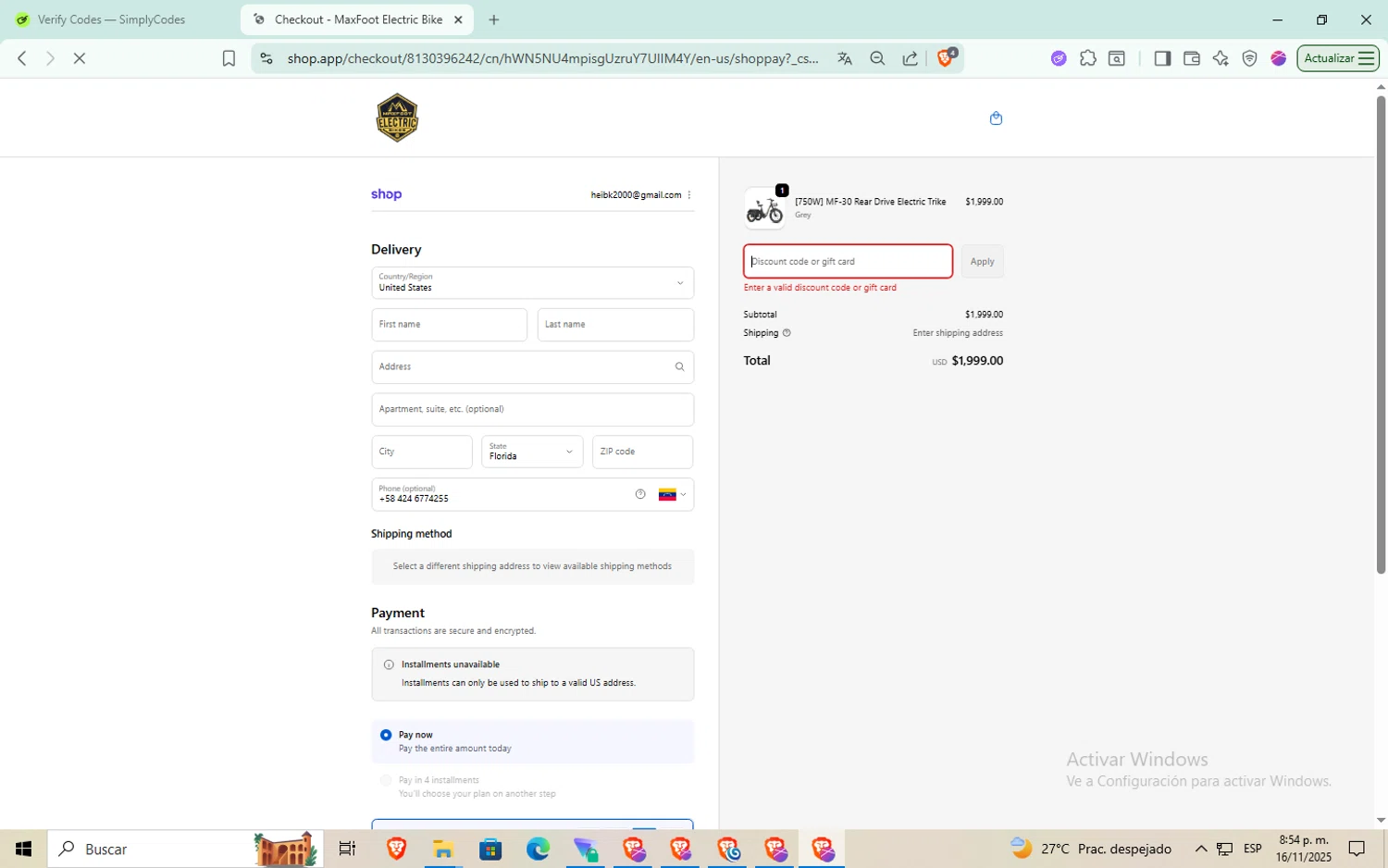 MaxFoot Electric Bike promo code screenshot showing code XMASET applied at MaxFoot Electric Bike checkout page. Uploaded by SimplyCodes community member aaaaaaaaaaaaaaa on Nov 17, 2025