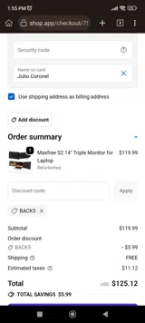 BACK5 coupon verification screenshot