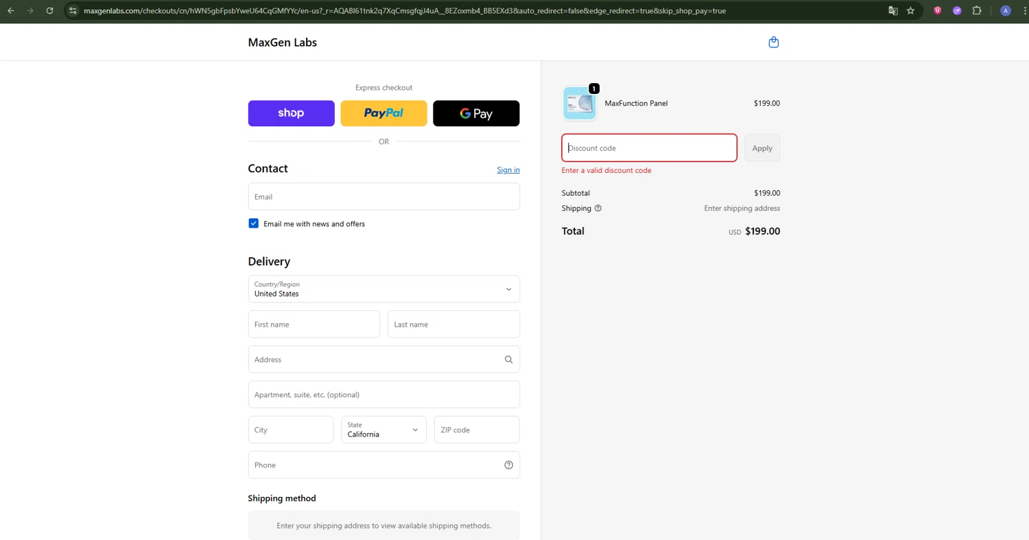 MaxGen Labs discount code screenshot showing code TRUTHMOMS applied at MaxGen Labs checkout page. Uploaded by SimplyCodes community member DealPioneer9231 on Nov 25, 2025