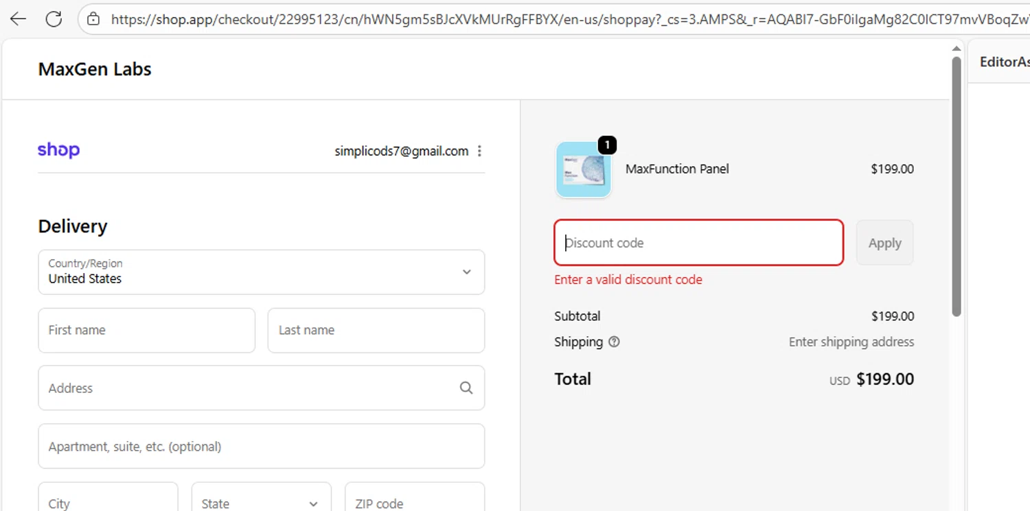 MaxGen Labs discount code screenshot showing code TRUTHMOMS applied at MaxGen Labs checkout page. Uploaded by SimplyCodes community member fhddfhfdhwert on Nov 25, 2025