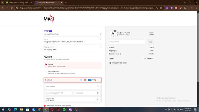 MaxiClimber checkout page showing MaxiClimber discount code box | Screenshot taken by SimplyCodes community member on Jun 19, 2025