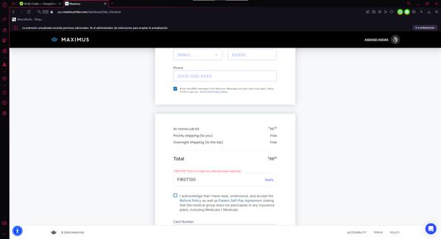 Maximus Tribe checkout page showing Maximus Tribe promo code box | Screenshot taken by SimplyCodes community member on Dec 12, 2024