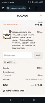 MAXKGO coupon verification screenshot