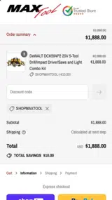 SHOPMAXTOOL coupon verification screenshot