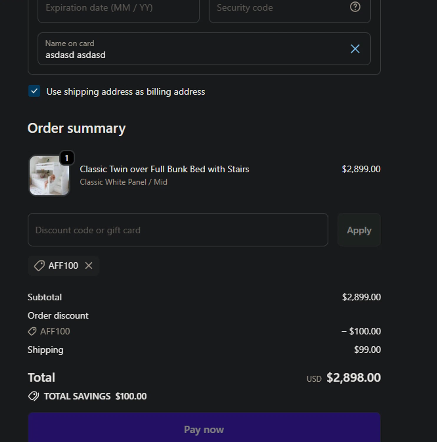 Maxtrix Furniture discount code screenshot showing code Aff100 applied at Maxtrix Furniture checkout page. Uploaded by SimplyCodes community member FIREINTHEHOLE on Oct 15, 2025
