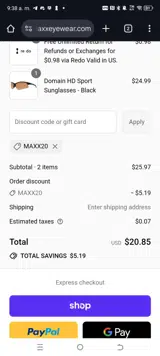MAXX20 coupon verification screenshot