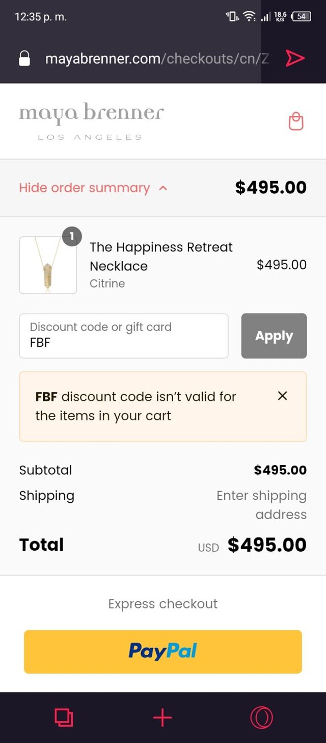 Maya Brenner checkout page showing Maya Brenner discount code box | Screenshot taken by SimplyCodes community member on May 4, 2024
