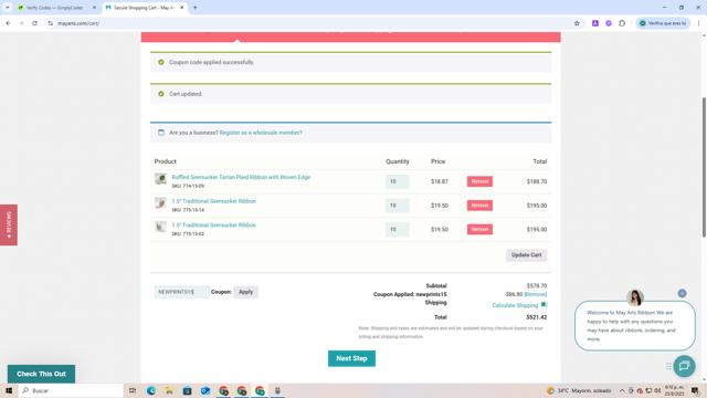 May Arts checkout page showing May Arts coupon code box | Screenshot taken by SimplyCodes community member on Aug 25, 2025