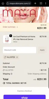 ALLSITES coupon verification screenshot