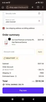 BEAUTYOFF coupon verification screenshot
