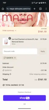 QUICK10 coupon verification screenshot