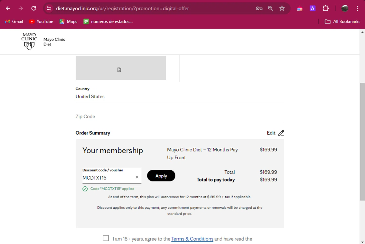 where to use Mayo Clinic promo code box