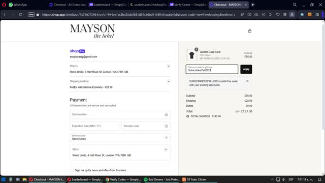 MAYSON the label checkout page showing MAYSON the label promo code box | Screenshot taken by SimplyCodes community member on Jan 28, 2024