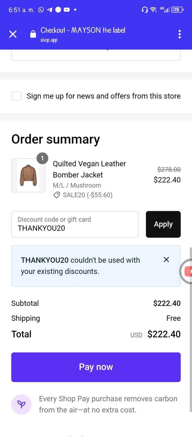 MAYSON the label checkout page showing MAYSON the label promo code box | Screenshot taken by SimplyCodes community member on Dec 1, 2023