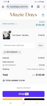 MOTHERSDAY coupon verification screenshot