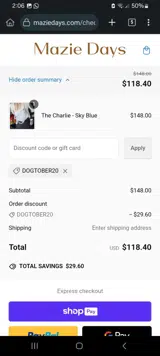 DOGTOBER20 coupon verification screenshot