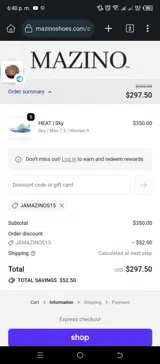 JAMAZINOS15 coupon verification screenshot