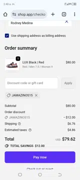 JAMAZINOS15 coupon verification screenshot