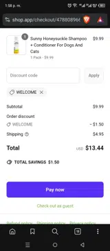WELCOME coupon verification screenshot