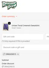 DRAGONS15 coupon verification screenshot