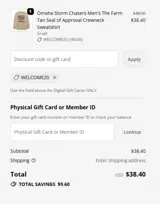 WELCOME20 coupon verification screenshot