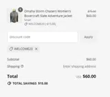 WELCOME20 coupon verification screenshot
