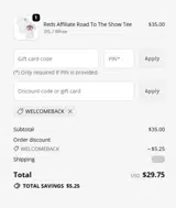 WELCOMEBACK coupon verification screenshot