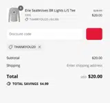 THANKYOU20 coupon verification screenshot